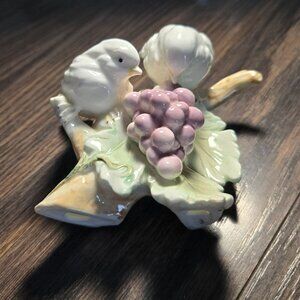 Vintage CAPODIMONTE Porcelain Figurine of Two Sparrows Perched Upon Grapevine